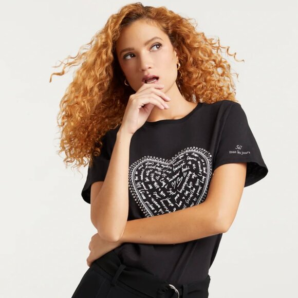 Cinq À Sept Rhinestone Love Letter Heart Tee 100% cotton - Picture 2 of 8